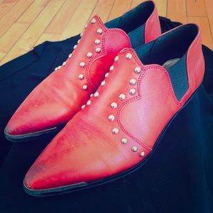 Diesel studded red leather ankle boots.